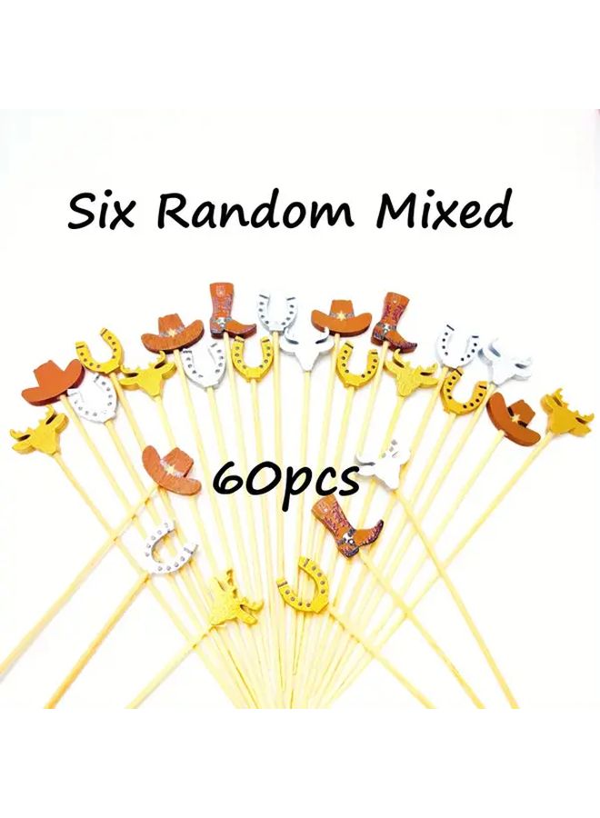 90pcs Western Cowboy Theme Dessert Sticks Six Random Mix Cake Toppers Party Decoration Picks - Image 4